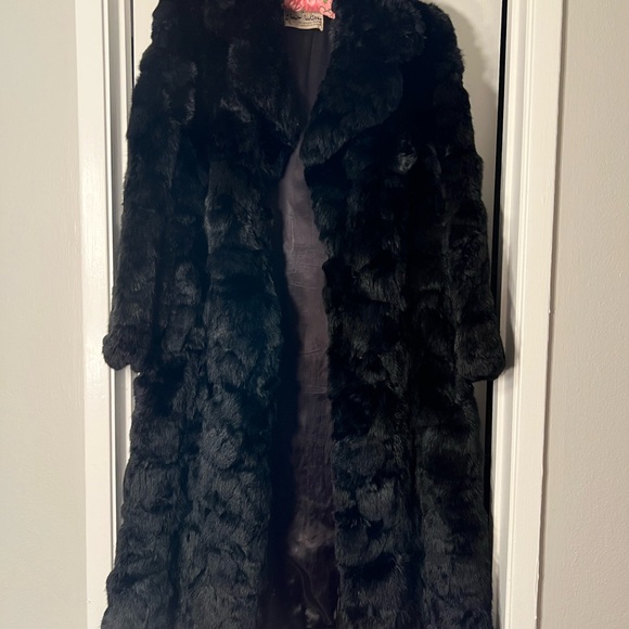 Vtg Gen Paulson Fairmount Olympic Hotel US Rabbit Black Genuine Fur Coat Lux 50s - Picture 5 of 14